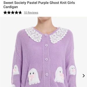 Sweet Society Lavender Kawaii Ghost Knit Women's Sweater Size Small f